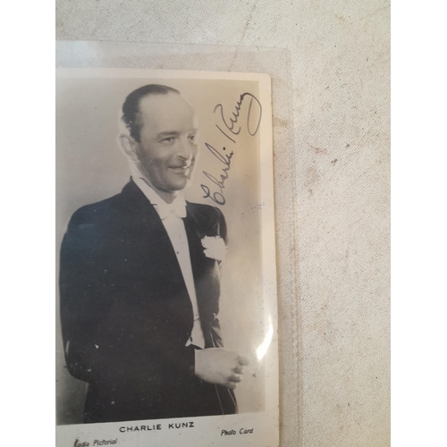 548 - 3 x signed publicity photographs : Harry Corbett, Charlie Kunz & Freddie and the Dreamers