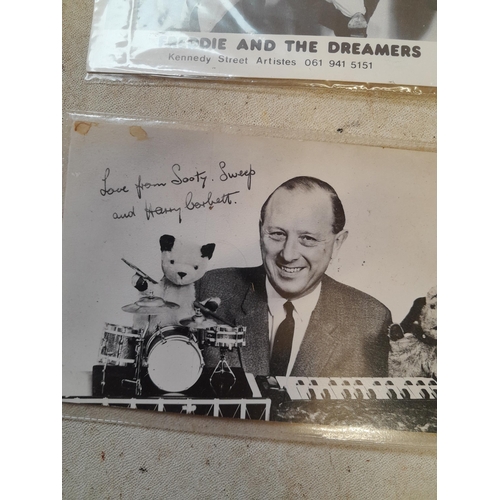 548 - 3 x signed publicity photographs : Harry Corbett, Charlie Kunz & Freddie and the Dreamers