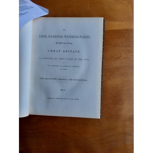 25 - Ports and Harbours in 2 volumes, leather bound edition circa 1844, one cover off