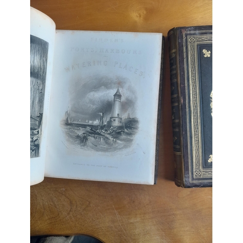 25 - Ports and Harbours in 2 volumes, leather bound edition circa 1844, one cover off