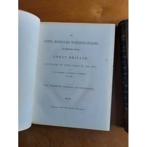 25 - Ports and Harbours in 2 volumes, leather bound edition circa 1844, one cover off