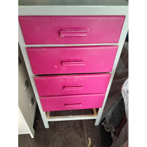 48 - Furniture : melamine chest of drawers, glazed bookshelf and one other painted COD