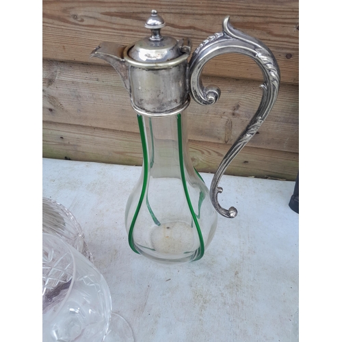 50 - Early 20th century silver plated overlaid green and clear glass claret jug