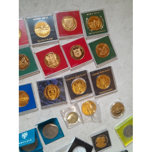 125 - Coins : Crowns and Crown sized coins, some gold plated, proof coin included