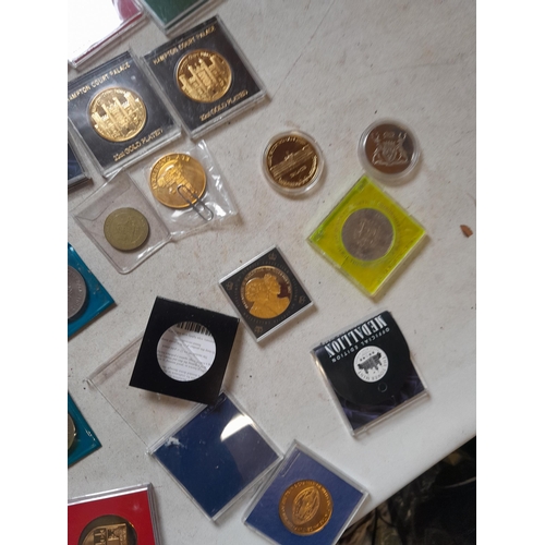 125 - Coins : Crowns and Crown sized coins, some gold plated, proof coin included