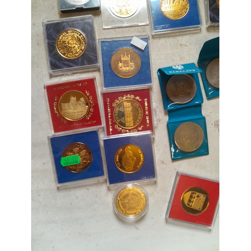 125 - Coins : Crowns and Crown sized coins, some gold plated, proof coin included