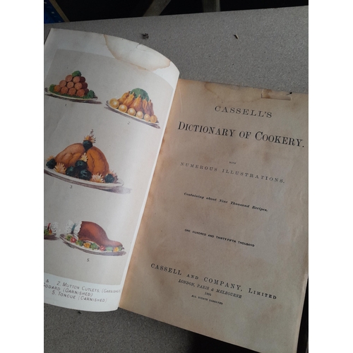 136 - 3 x books on cookery : 1896 Cassell's Dictionary of Cookery, 1907 Mrs Beeton's Everyday Cookery, & e... 