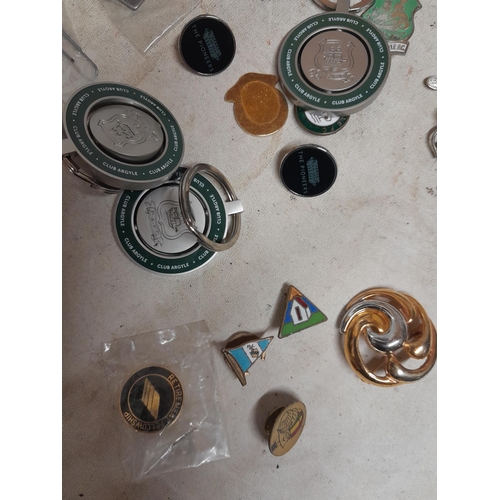 141 - Costume jewellery, beads enamel badges etc.