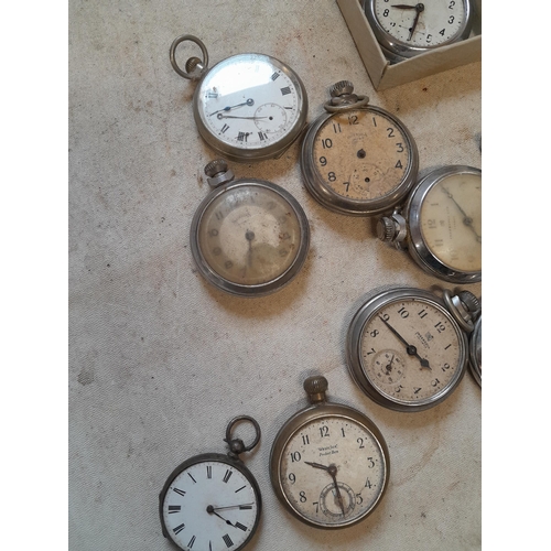 166 - An array of vintage pocket watches mainly chrome plated all for spares repairs & 19th century brass ... 