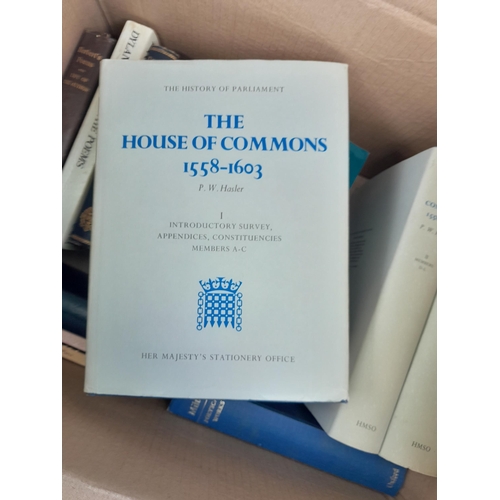 172 - Box of books mainly history and theology & politics including three volume set : The History of Parl... 