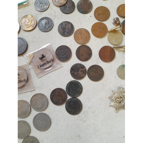 262 - Coins : 2 x plastic sets, 1 x Cartwheel penny, base metal Crowns, Farthings base and other metal coi... 