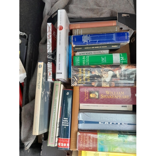 283 - 3 x boxes of books, mainly non fiction, history included, stamps as kiloware, classical records