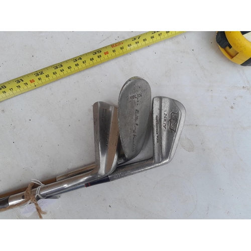 305 - Golfing interest : 3 x vintage clubs, niblick, runner up & No 2