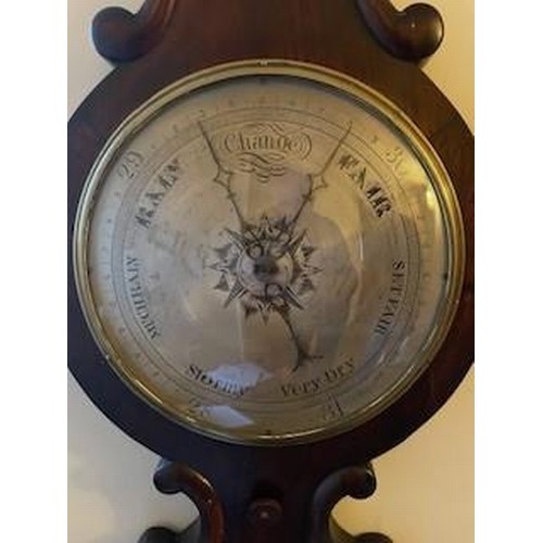 419 - Nice quality mid Victorian banjo barometer with boxed thermometer in degrees Fahrenheit graduated 20... 