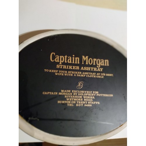 421 - Breweriana interest : Captain Morgan pottery ashtray with match holder and striker pads in good orde... 