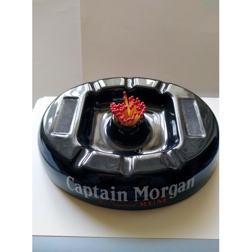 421 - Breweriana interest : Captain Morgan pottery ashtray with match holder and striker pads in good orde... 