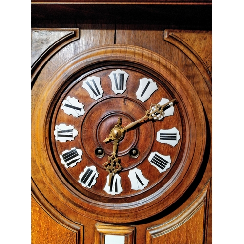 463 - Clock / barometer interest : Unusual early 20th century wall clock with walnut case, open face woode... 