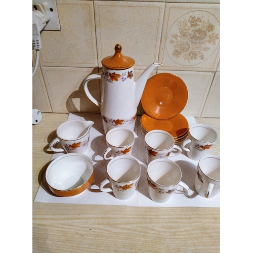 494 - Palissey Coffee set, Autumn Flare Design 16 pieces including pot lid, 1 cup chipped on top rim