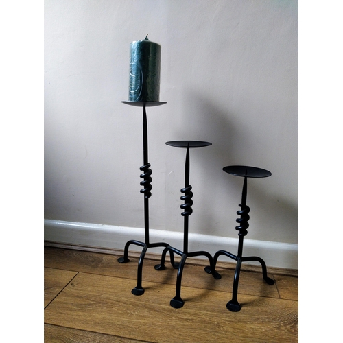 497 - Set of 3 Wrought iron candle sticks 46 cms, 37 cms & 31 cms