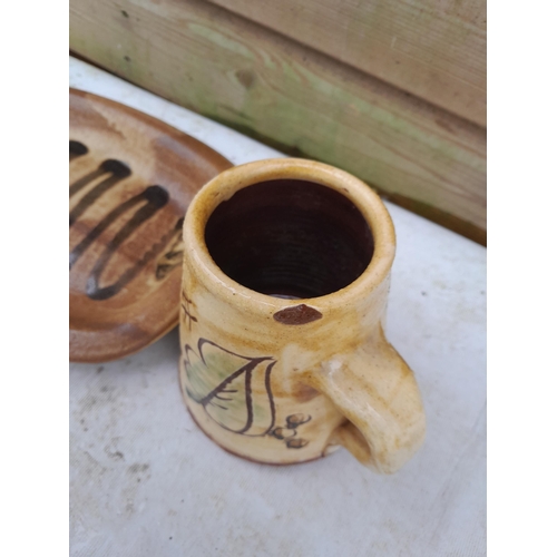 517 - Studio Pottery : North Devon type mug with glazed over flaw and dish