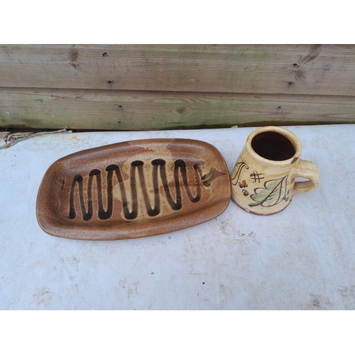 517 - Studio Pottery : North Devon type mug with glazed over flaw and dish