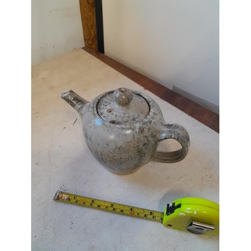 613 - Studio pottery teapot, small chip to spout, makers rub rubbed