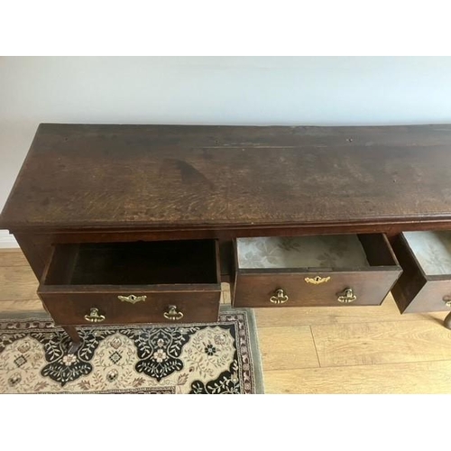 11 - Georgian oak dresser base with three drawers on cabriole legs 50 cms x 170 cms long x 80 cms high