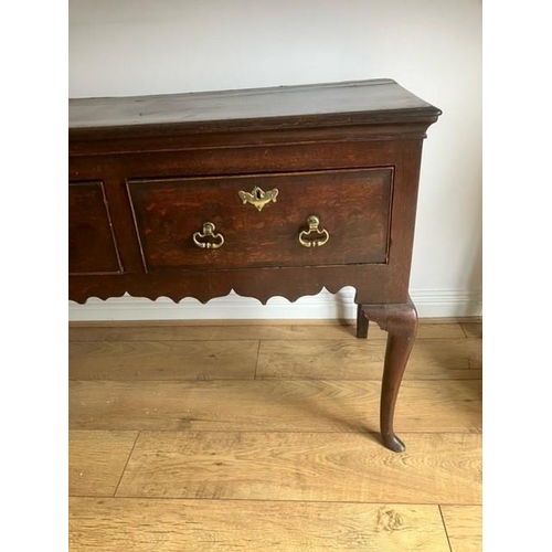 11 - Georgian oak dresser base with three drawers on cabriole legs 50 cms x 170 cms long x 80 cms high