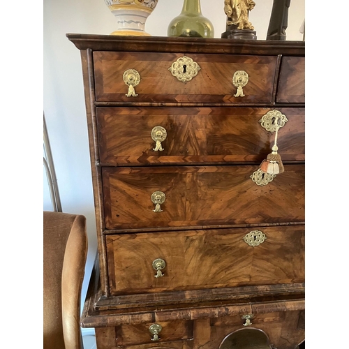 14 - An impressive William and Mary chest on stand with two short and three longs drawers over three furt... 