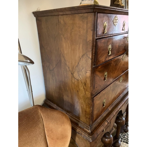 14 - An impressive William and Mary chest on stand with two short and three longs drawers over three furt... 