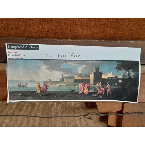 23 - 18th century oil on canvas Neapolitan School Harbour Scene with a Thomas Agnew & Sons paper label on... 