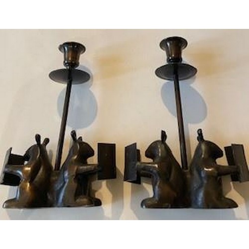 687 - 2 x vintage bronzed candlesticks 19 cms x 12.5 cms