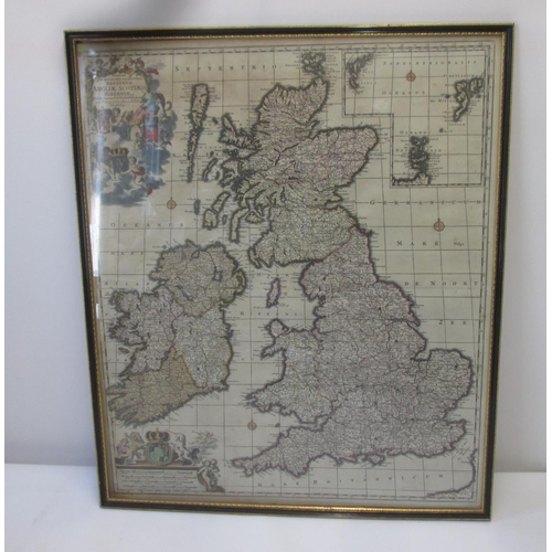 36 - Hand tinted Map : Regnorium Anglia, Scotae Hibernia from Atlas Major by Fredrick de Wit circa 1690 w... 