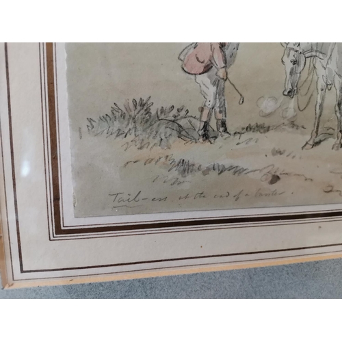 41 - Hablot Knight Browne (Phiz) 1852 - 1882 signed watercolour and pencil sketch Comical Hunting scene 