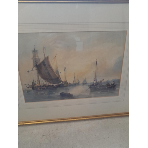 43 - John Wilson Carmichael (1800 - 1868) Fishing Boats in Calm Waters, watercolour 23 cms x 33 cms, fram... 