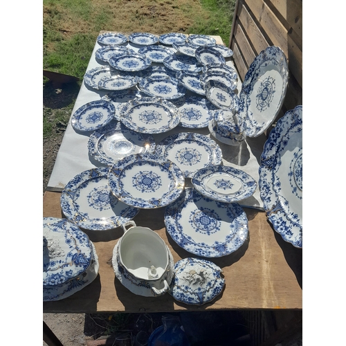 3 - Large late 19th century blue white and gilt dinner service (some nibbles) Westbourne pattern, Crown ... 