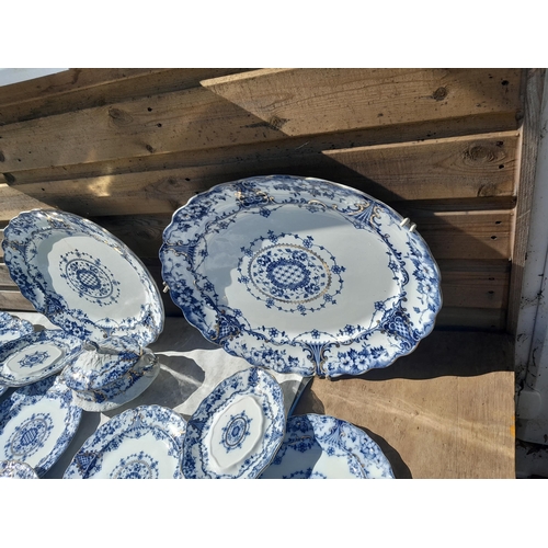 3 - Large late 19th century blue white and gilt dinner service (some nibbles) Westbourne pattern, Crown ... 