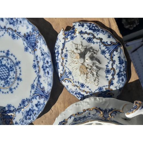 3 - Large late 19th century blue white and gilt dinner service (some nibbles) Westbourne pattern, Crown ... 