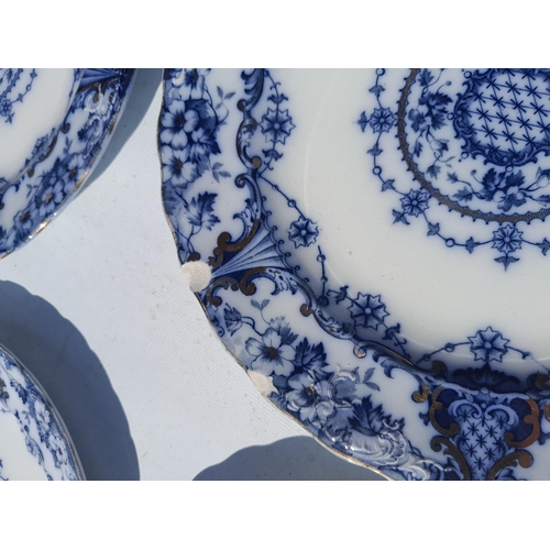 3 - Large late 19th century blue white and gilt dinner service (some nibbles) Westbourne pattern, Crown ... 