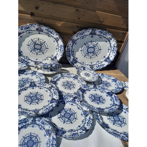 3 - Large late 19th century blue white and gilt dinner service (some nibbles) Westbourne pattern, Crown ... 