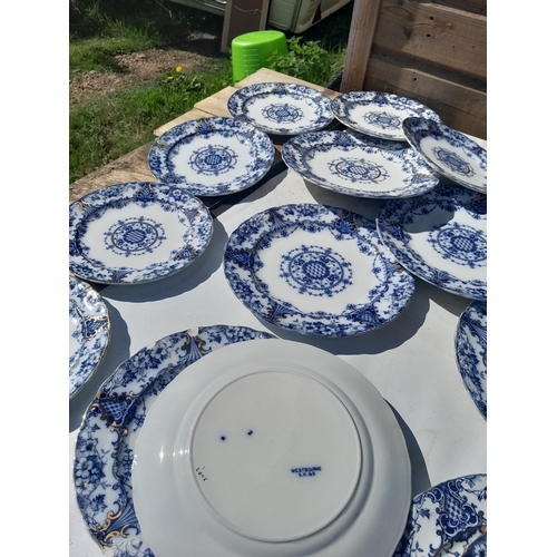 3 - Large late 19th century blue white and gilt dinner service (some nibbles) Westbourne pattern, Crown ... 