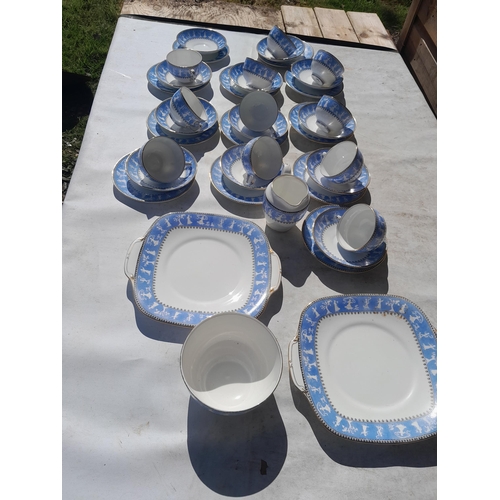 3 - Large late 19th century blue white and gilt dinner service (some nibbles) Westbourne pattern, Crown ... 