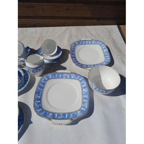 3 - Large late 19th century blue white and gilt dinner service (some nibbles) Westbourne pattern, Crown ... 