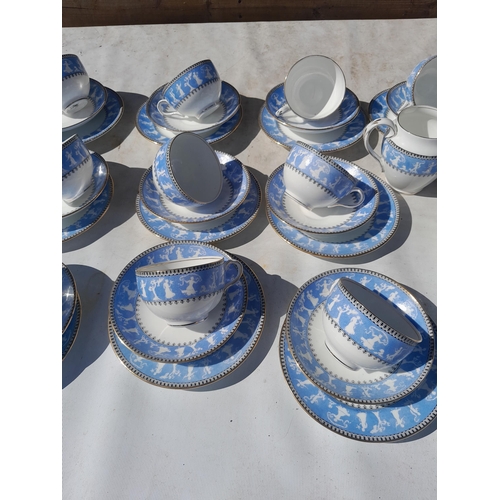 3 - Large late 19th century blue white and gilt dinner service (some nibbles) Westbourne pattern, Crown ... 