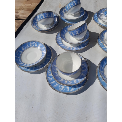 3 - Large late 19th century blue white and gilt dinner service (some nibbles) Westbourne pattern, Crown ... 