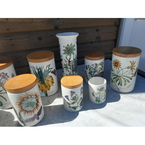 9 - Assorted pieces of Portmeirion Botanicals pottery : storage jars, vase etc.