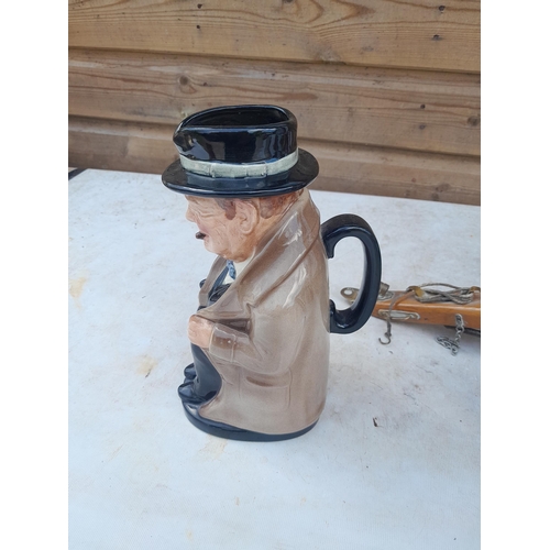 21 - Royal Doulton Winston Churchill character jug & tankard and vintage model gun carriage