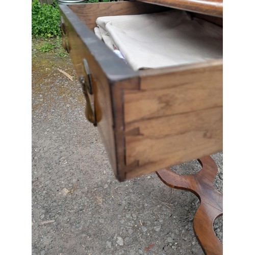 13 - 18th century style walnut  single drawer table with quarter veneer top, carved apron, turned legs wa... 