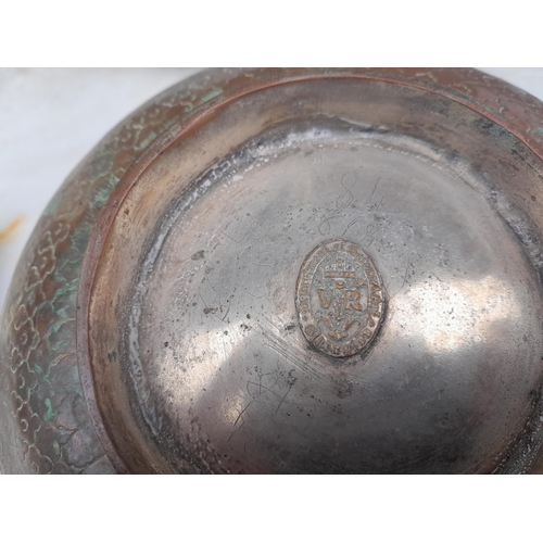 43 - Persian / Islamic interest : 19th century Kashmiri copper work bowl with Victorian back stamp, Denby... 