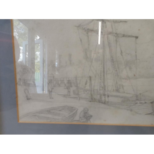 45 - John Sell Cotman (1782 - 1842), pencil drawing of a sailing vessel moored in estuary, framed and gla... 